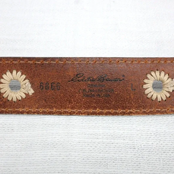 Eddie Bauer Belt Womens Large Brown Italian Leather Brass Buckle USA Western - Picture 13 of 15